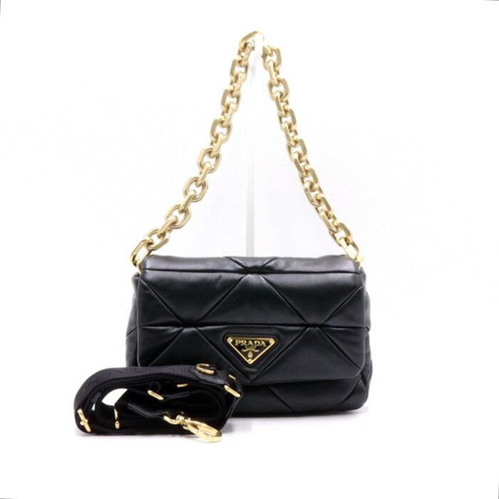 Prada Patchwork Black Leather Chain Shoulder Bag Crossbody 1BD292