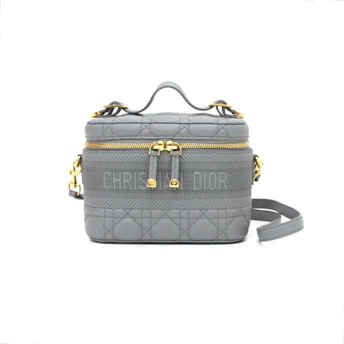 Dior Stone Gray Canvas Travel Vanity Small Case Tote Bag Crossbody aa35205
