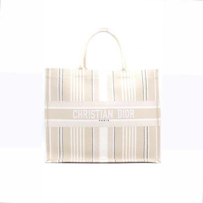 Dior Beige Stripe Book Tote 42 Large Tote Bag aa34683