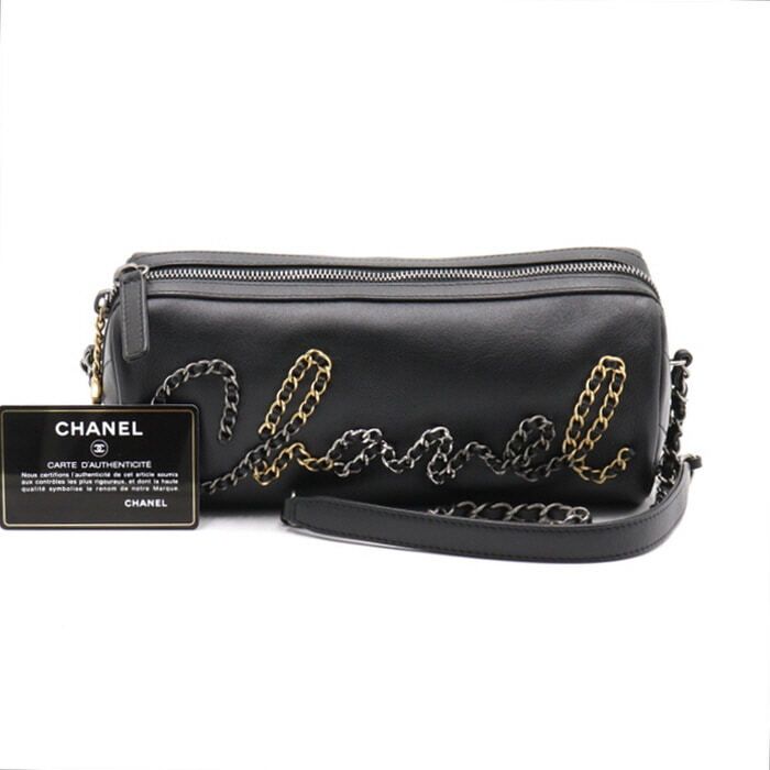 CHANEL Chain Logo Bowling Chain Shoulder Crossbody Bag AS1779