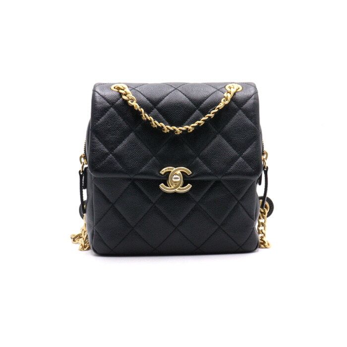 CHANEL Caviar Melody Gold Chain Tote Bag Backpack AS3108 Black aa35235