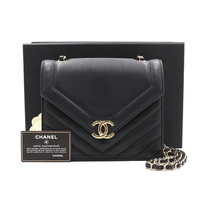 CHANEL Chevron Flap Medium Gold Chain Shoulder Bag Crossbody - AS0025Y84084