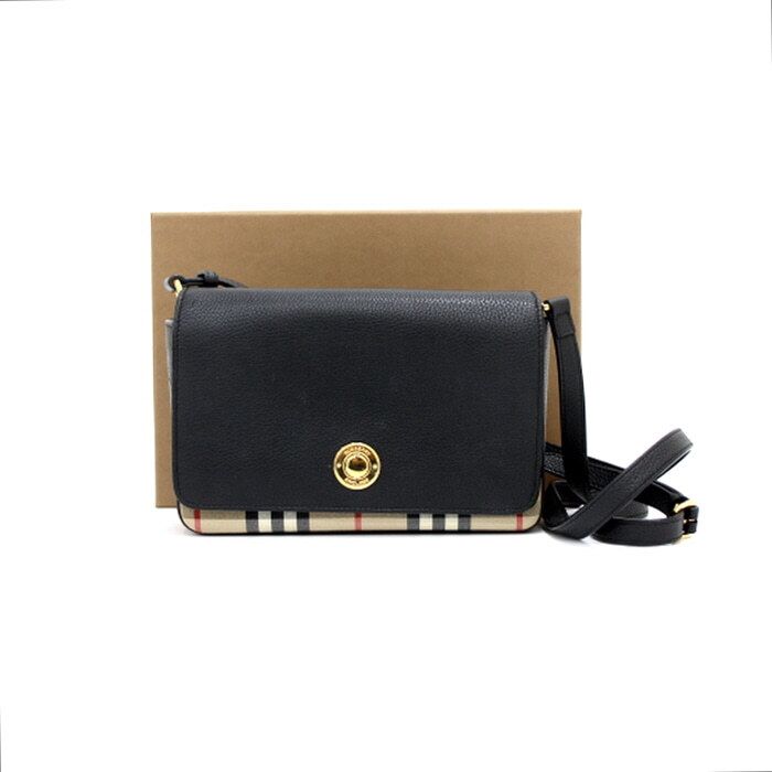 Burberry Vintage Check Small Black Leather Hampstead Crossbody Bag 8023226