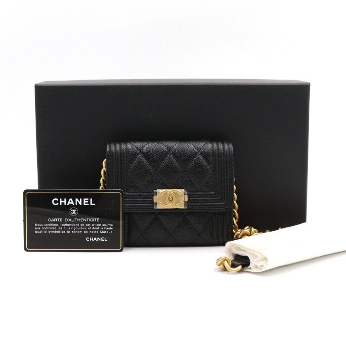 CHANEL Black Caviar Boy Flap Gold Chain Mini WOC Cross Bag AP2206 aa43644