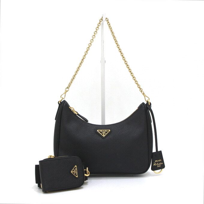 Prada Black Saffiano Edition Multi Hobo Shoulder Bag with Chain aa40608 1BH204