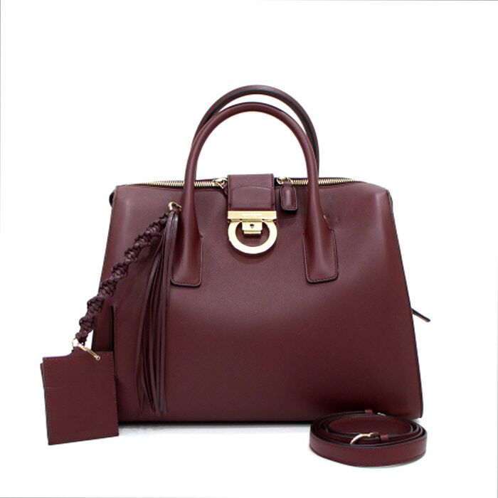 Salvatore Ferragamo Gold Detail Leather Tote Bag with Shoulder Strap 21 H141 aa33600
