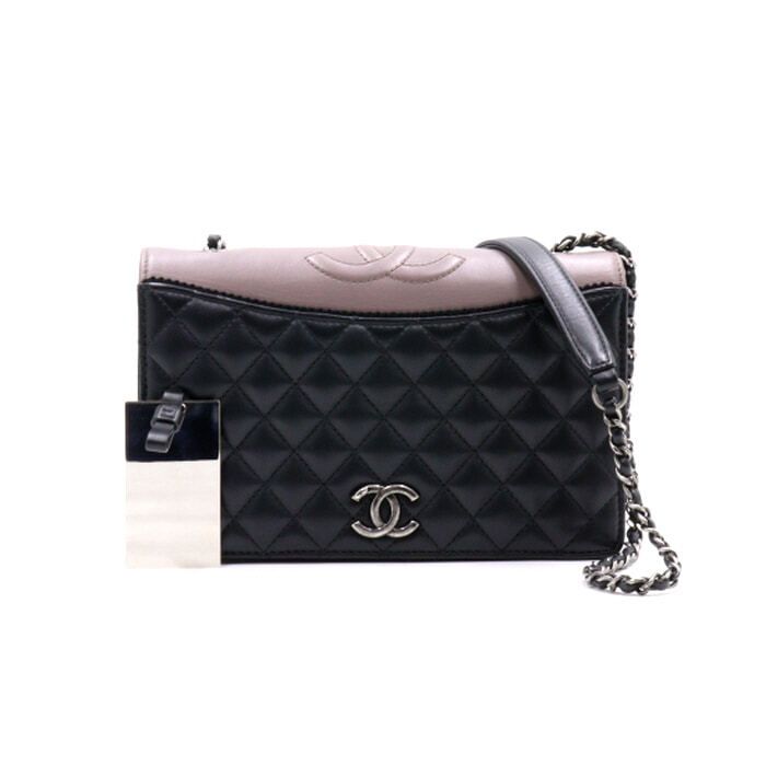 CHANEL Flat Shoes Ballerine Flap WOC Vintage Silver CC Chain Shoulder Bag aa32645