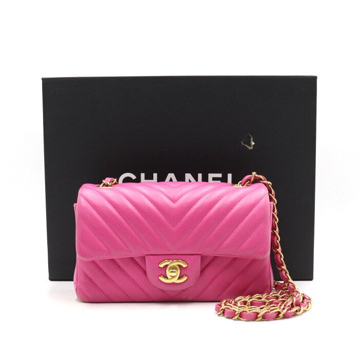 CHANEL Classic Chevron Flap Shoulder Bag with Chain Strap Mini - Pink A69900