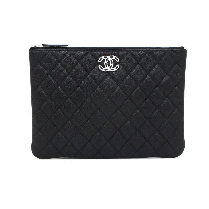 CHANEL Black Caviar New CC Logo Clutch Bag AP3721B14928