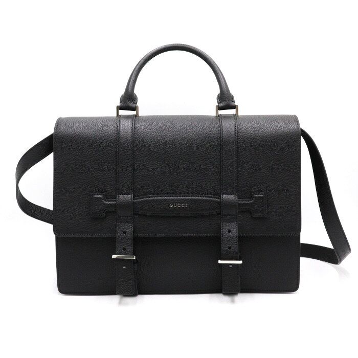Gucci Black Leather Logo Medium Buckle Briefcase Tote Bag Shoulder Bag 794911