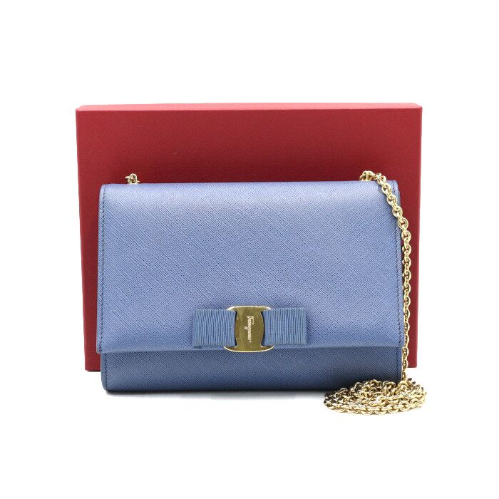 Salvatore Ferragamo Blue Saffiano Genie Mini Chain Crossbody Bag 22 B558