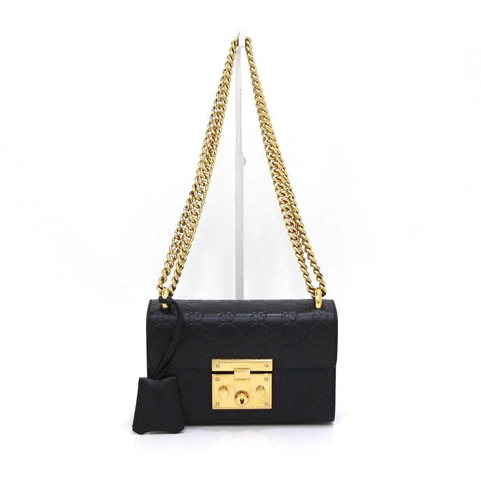 Gucci Black Leather Paddle Lock Shoulder Bag / Crossbody Bag 409487 AA43123