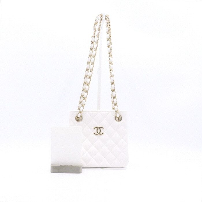 CHANEL Classic Caviar White Mini Bucket Bag with Chain Shoulder Bag AS3176