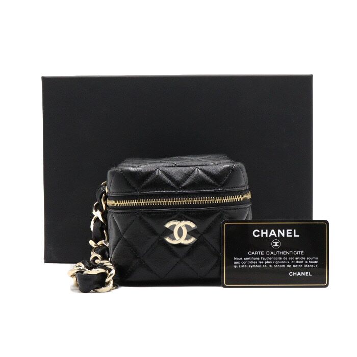 CHANEL Black Gold Chain Strap Pouch Clutch Bag AP2803 aa43171