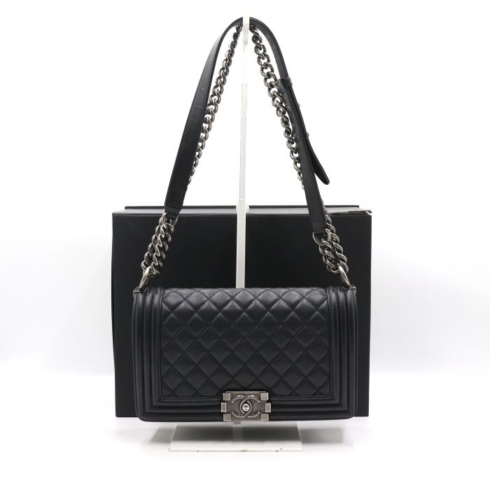 CHANEL Black Lambskin Medium Flap Chain Shoulder Bag A67086 aa39462