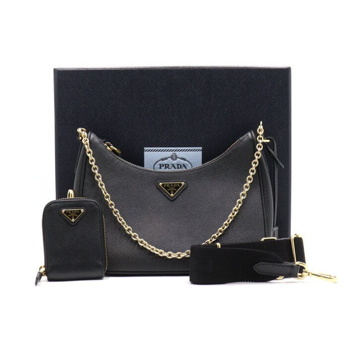 Prada Black Saffiano Edition Multi Hobo Chain Shoulder Bag and Crossbody Bag 1BH204