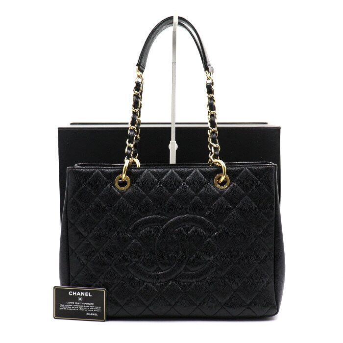 CHANEL Grand Shopping Caviar Black Chain Shoulder Bag A50995 aa48073