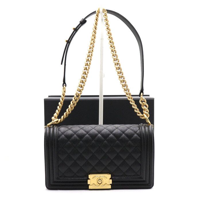 CHANEL Medium Flap Chain Shoulder Bag A67086 Caviar Black with Gold Hardware aa43033