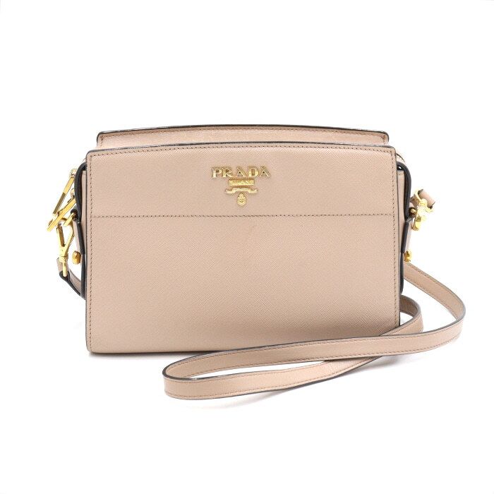 Prada Square Shoulder Bag with Saffiano Calfskin and Logo in Gold Hardware aa45801