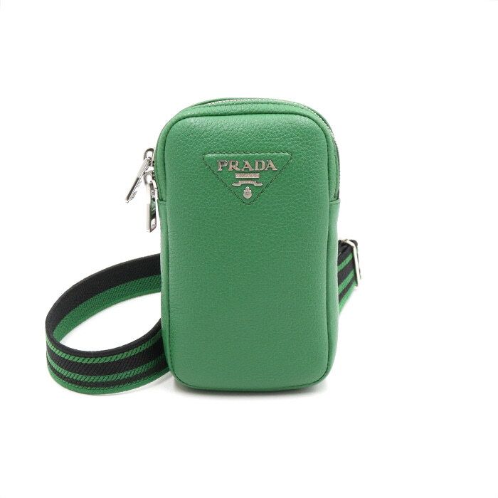 Prada Green Leather Logo Mini Unisex Shoulder and Crossbody Bag aa45104