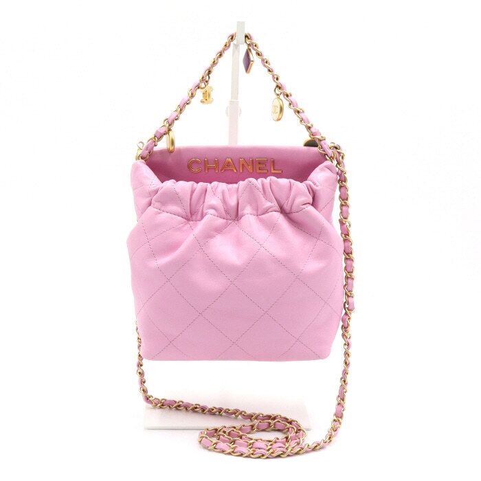 CHANEL Pink Lambskin Chain Small Bucket Shoulder Crossbody Bag AS3793 aa44831