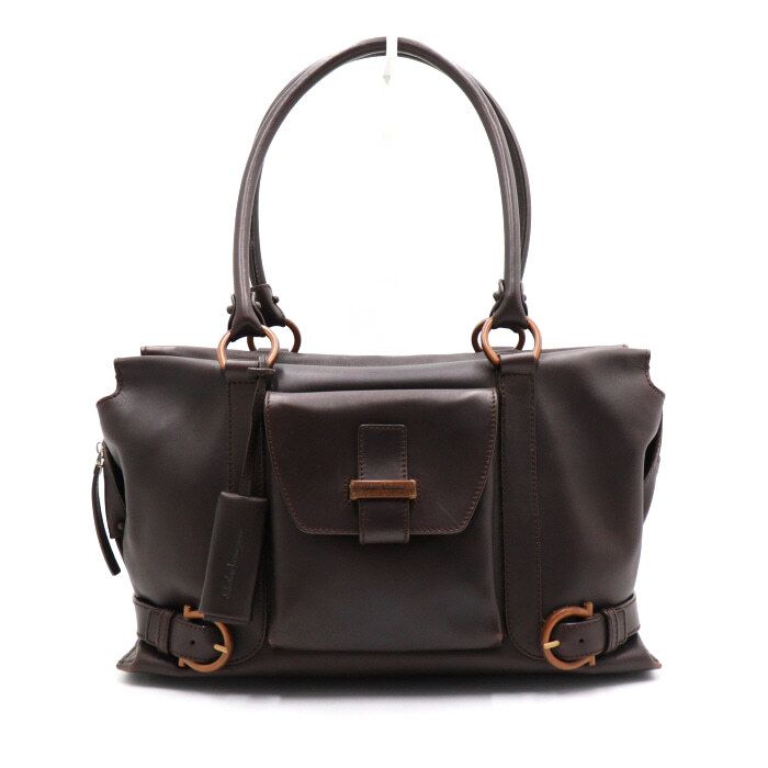 Salvatore Ferragamo Dark Brown Gancini Detail Tote Bag with Shoulder Option aa42478