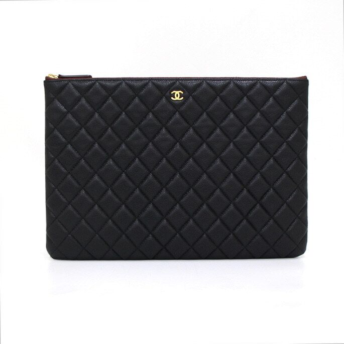 CHANEL Black Caviar Gold CC Classic Large Clutch Bag A82552