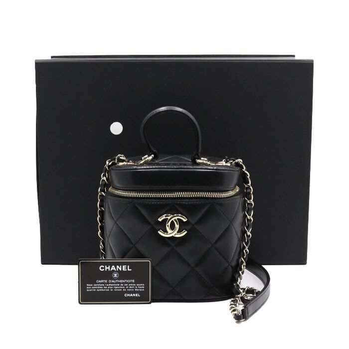 CHANEL Black Lambskin Trendy CC Cosmetic Vanity Case with Gold Chain Shoulder Bag and Crossbody aa42559