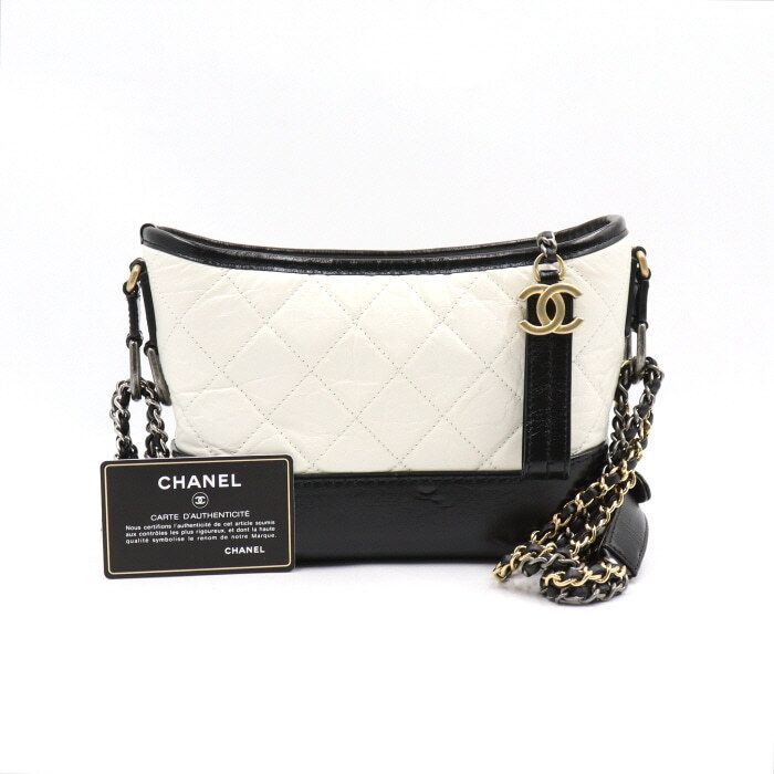 CHANEL Gabrielle Hobo Small Chain Shoulder & Crossbody Bag White Black A91810 aa44645