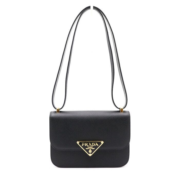 Prada Black Saffiano Leather Triangle Logo Flap Shoulder Bag aa42102