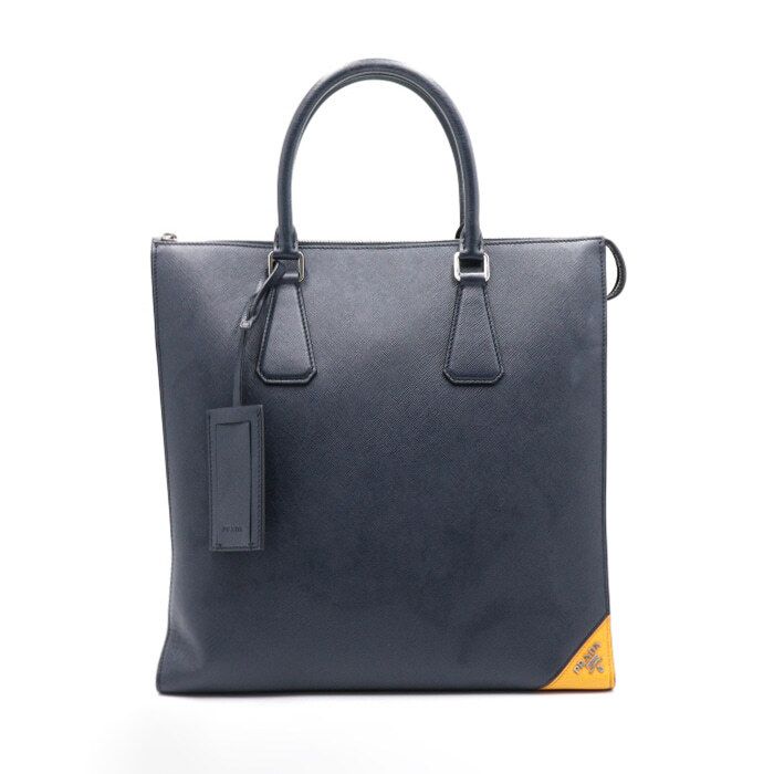 Prada Navy Saffiano Leather Two-Tone Triangle Logo Large Tote Bag aa41997 - 2VG079