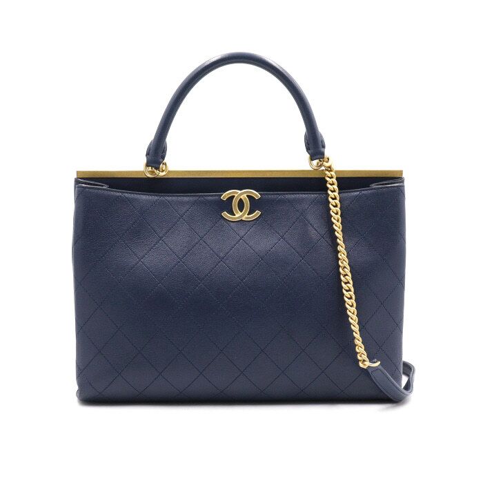 CHANEL Navy Coco Lux Large Tote Bag with Gold Chain Shoulder Bag aa45673