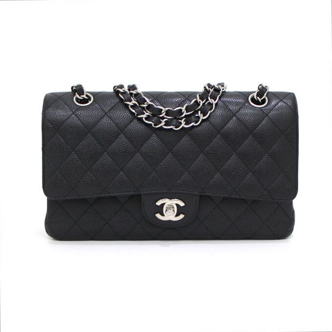 CHANEL Black Caviar Classic Medium Chain Shoulder Bag A01112 aa45739