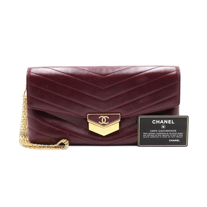 CHANEL Burgundy Chain Pouch Clutch Bag A57493