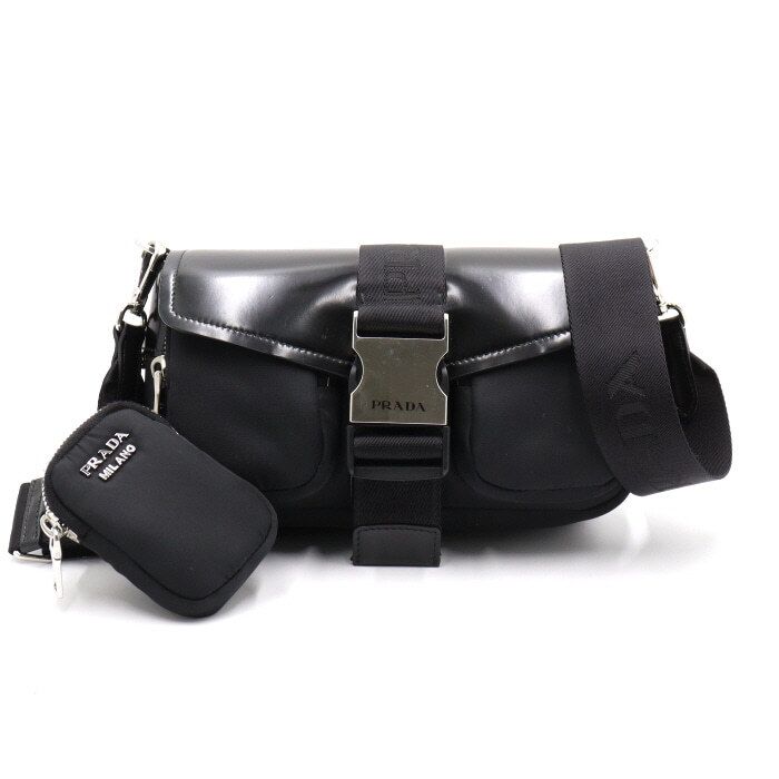 Prada Black Brushed Nylon Pocket Shoulder Bag and Crossbody Bag 1BD295