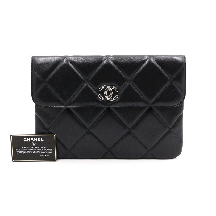 CHANEL CC Black Lambskin 19 CC Flap Women's Clutch Bag AA47145