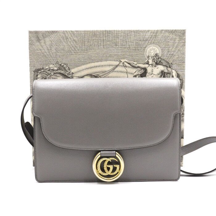 Gucci Gray Leather GG Ring Flap Shoulder Bag and Crossbody Bag 589471