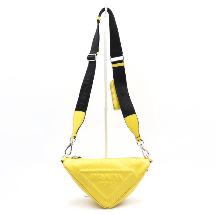 Prada Yellow Leather Triangle Logo Shoulder Bag & Crossbody Bag 1BH190