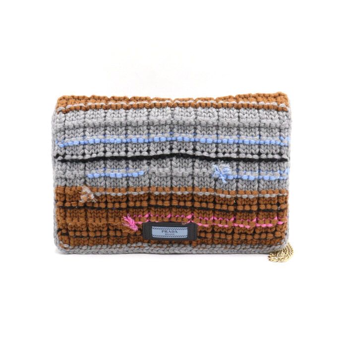 Prada Multicolor Knit Wool Fabric Triquet Chain Shoulder Bag aa45631