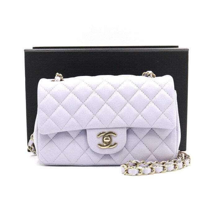CHANEL Lavender Lambskin Mini Classic Flap Champagne Gold Chain Shoulder Bag with Crossbody Option AA46794