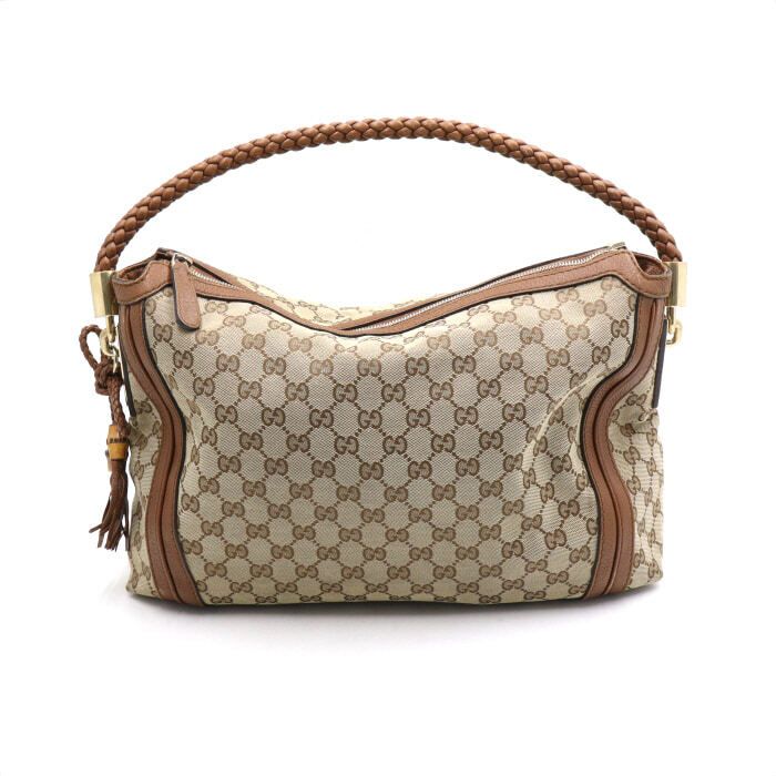 Gucci Canvas Snake Trim Tassel Logo Shoulder Bag 269949