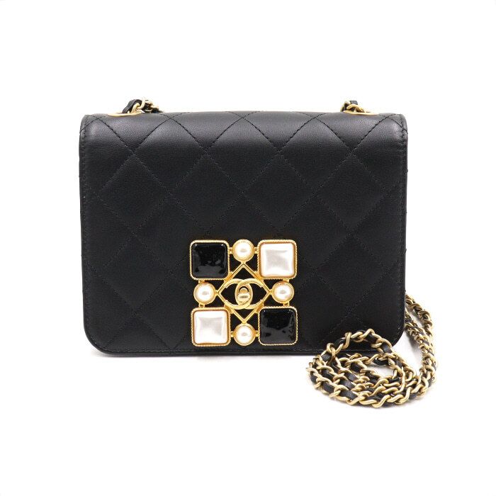 CHANEL Black Lambskin Onyx Pearl Gold CC Chain Shoulder Crossbody Bag from AS2259 Workshop Collection aa47148