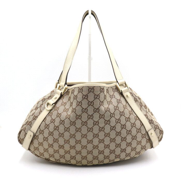 Gucci Canvas Leather Trim Hobo Shoulder Bag 130736 aa46987