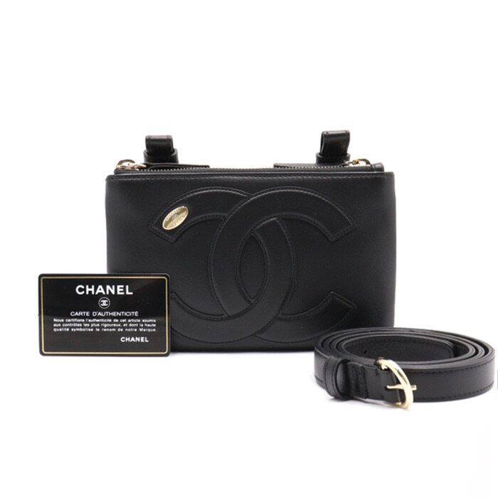 CHANEL Black CC Double Zipper Belt Bag Crossbody aa41014