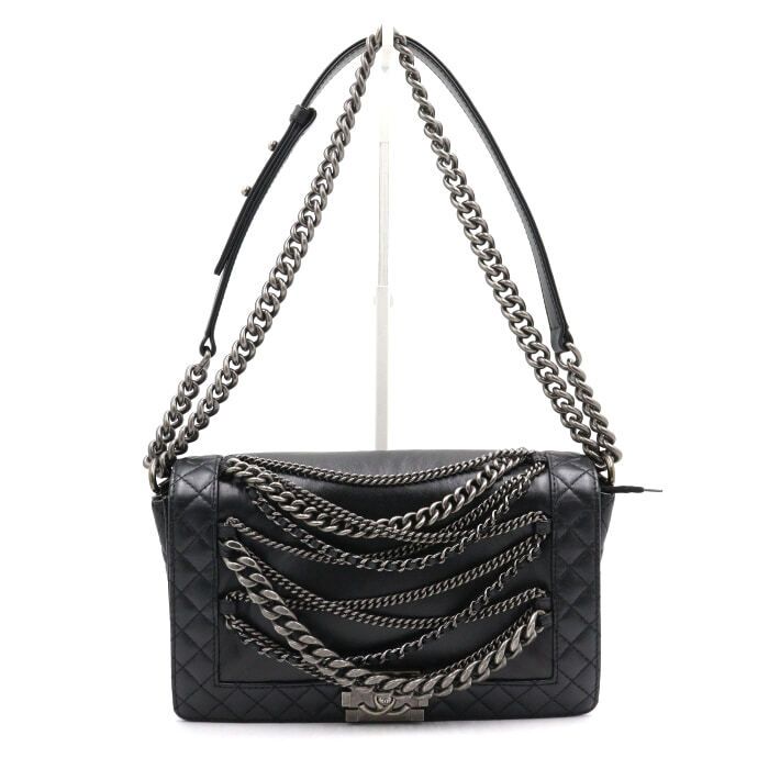 CHANEL Boyy Chain-Decorated Lambskin Shoulder/Crossbody Bag A92193 Black aa46838