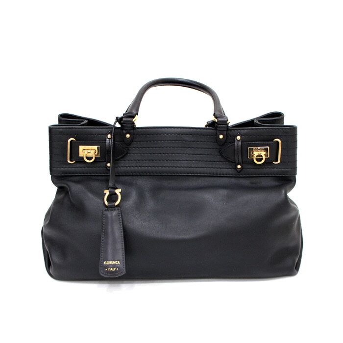 Salvatore Ferragamo Black Leather Gancini Tote Bag 21 C464