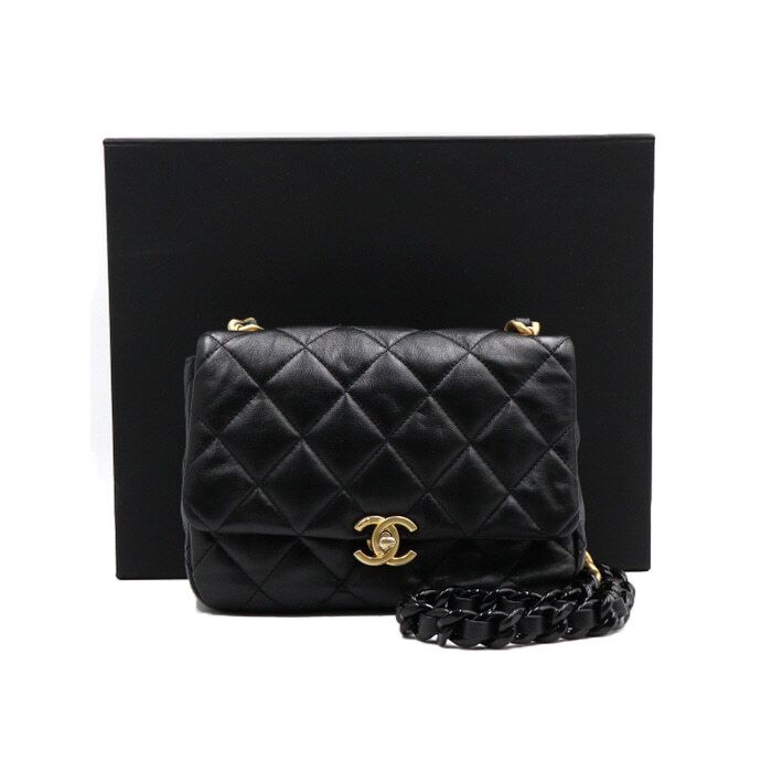 CHANEL CC Quilted Small Flap Chain Shoulder Bag Crossbody AS3206 22 Season Lambskin Black aa44639