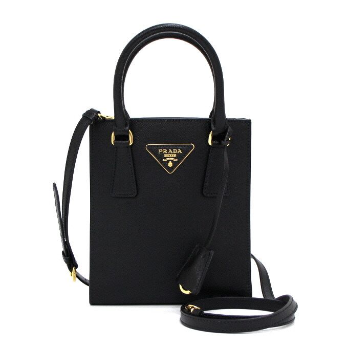 Prada Black Saffiano Logo Tote Bag Shoulder Crossbody 1BA358