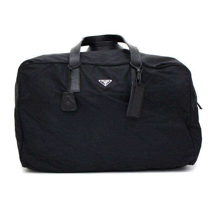 Prada Black Nylon Triangle Logo Travel Boston Tote Bag aa44708