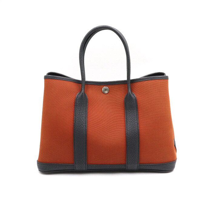 Hermes Canvas Garden Party 30 Black Leather Tote Bag aa45171